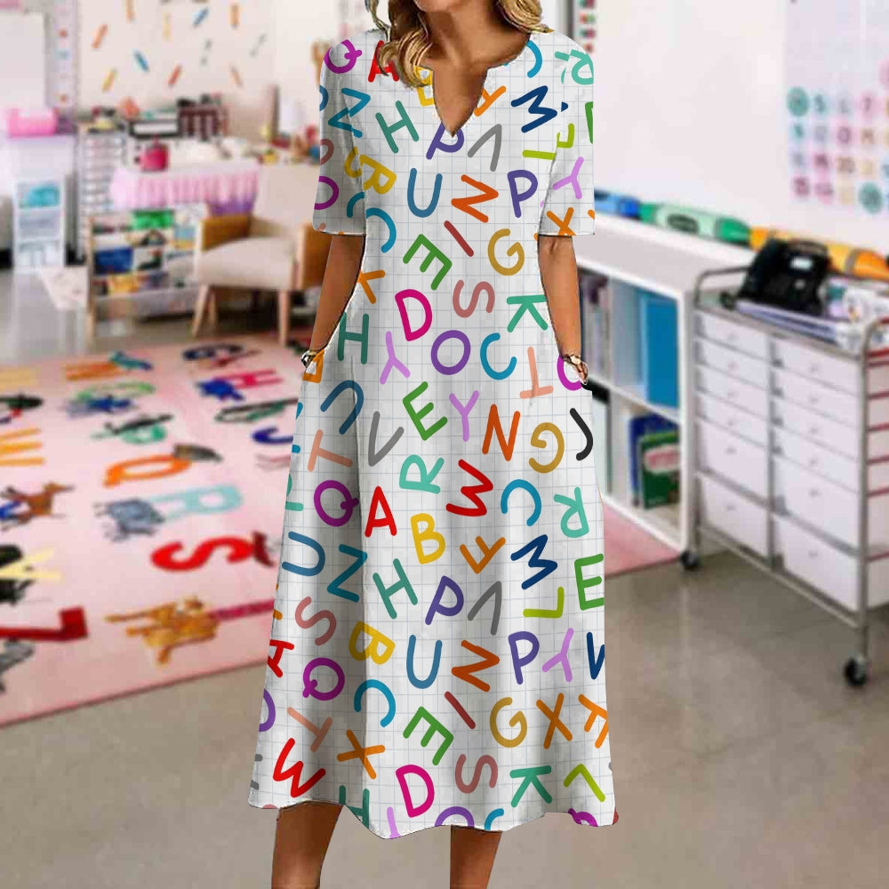 Colorful Letter Pattern Midi Dress