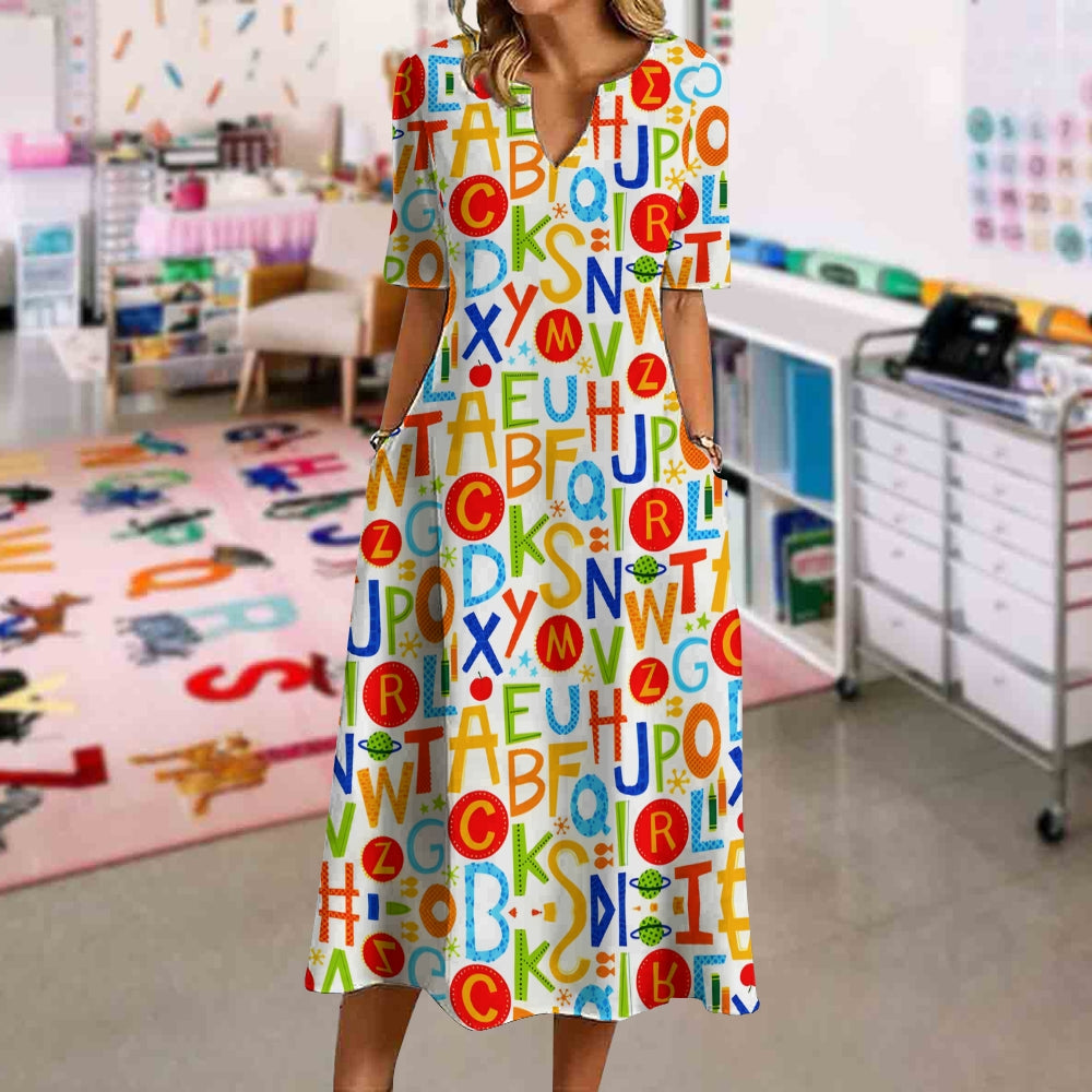 Vintage Alphabet Graphic Dress