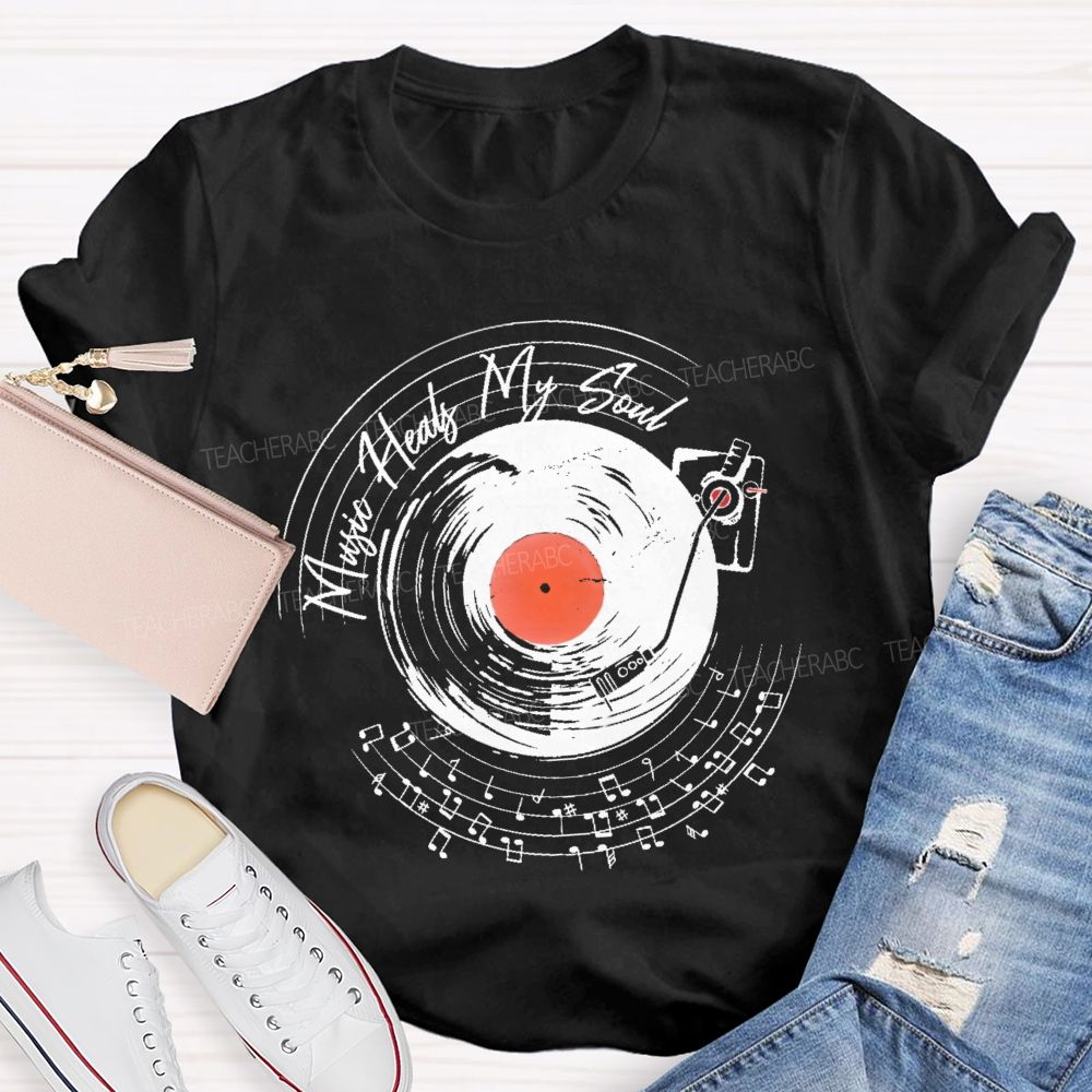 Music Heals My Soul Graphic Teacher T-shirt
