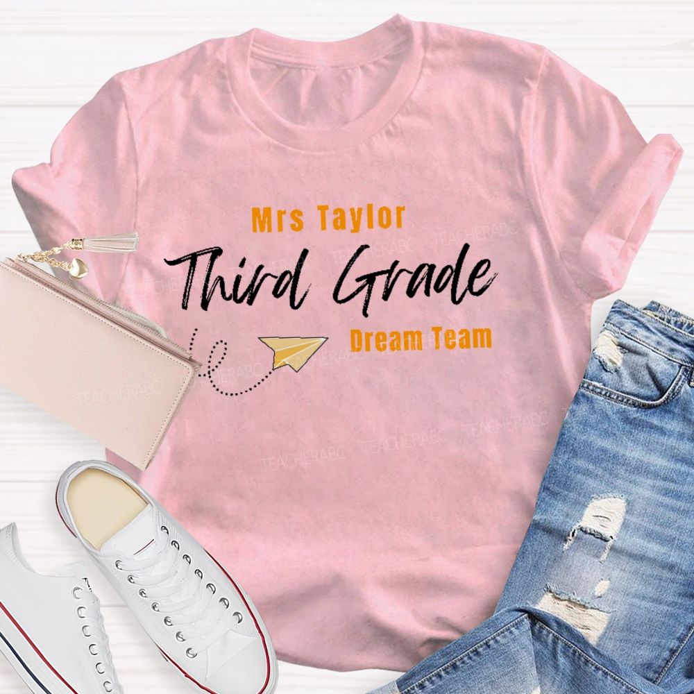 Personalized Name And Grade Third Grade Airplane Teacher T-shirt
