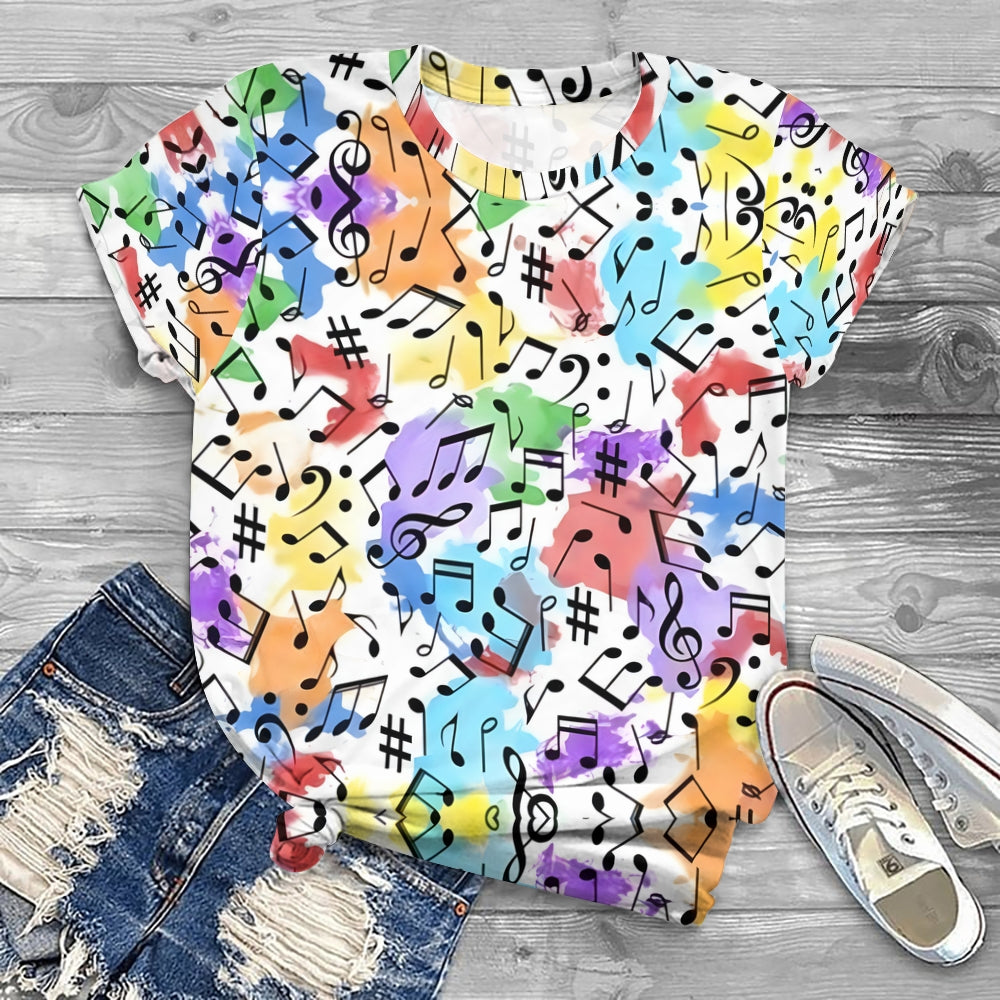 Music Notes Print Casual T-shirts