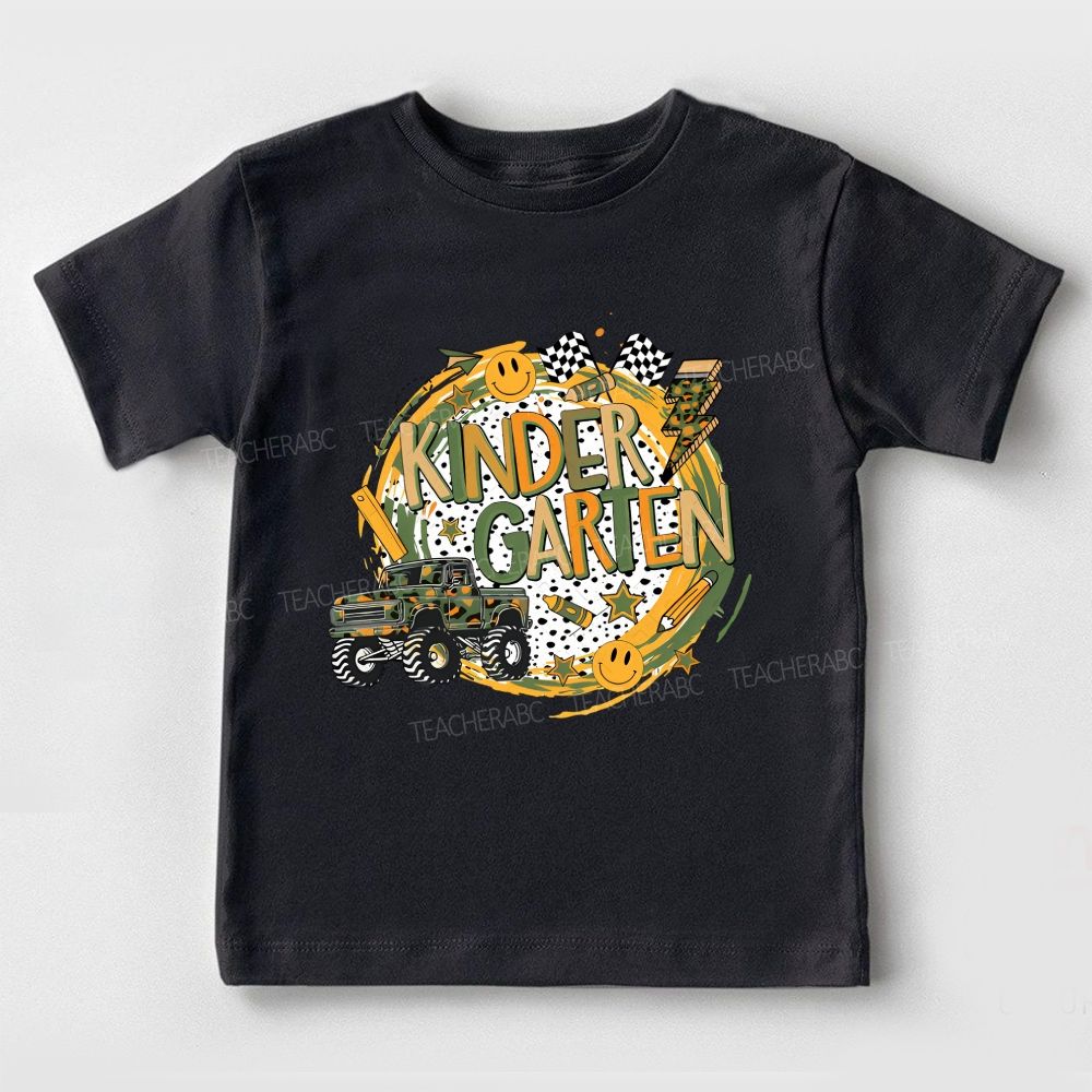Personalized Grade Kindergarten Race Flag Truck Toddler T-shirts