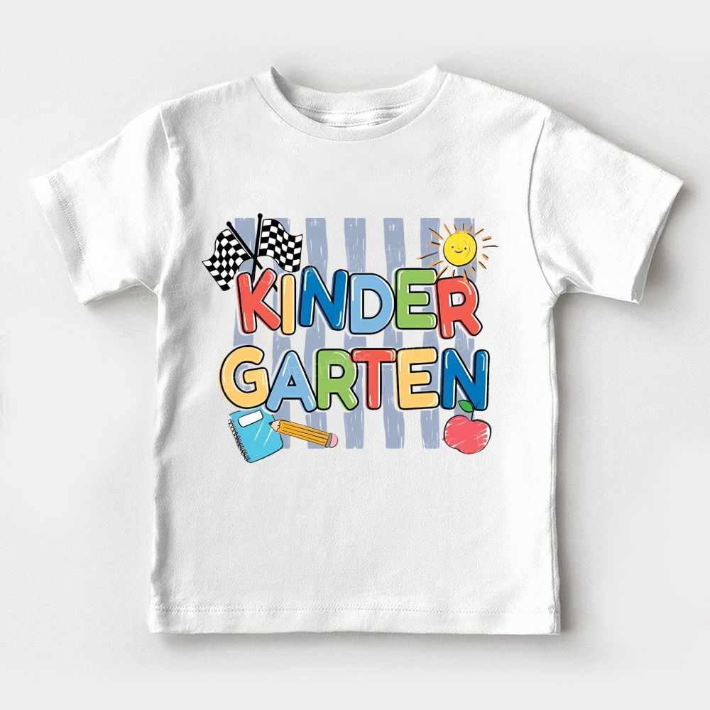 Personalized Grade Kindergarten Racing Flag Toddler T-shirts