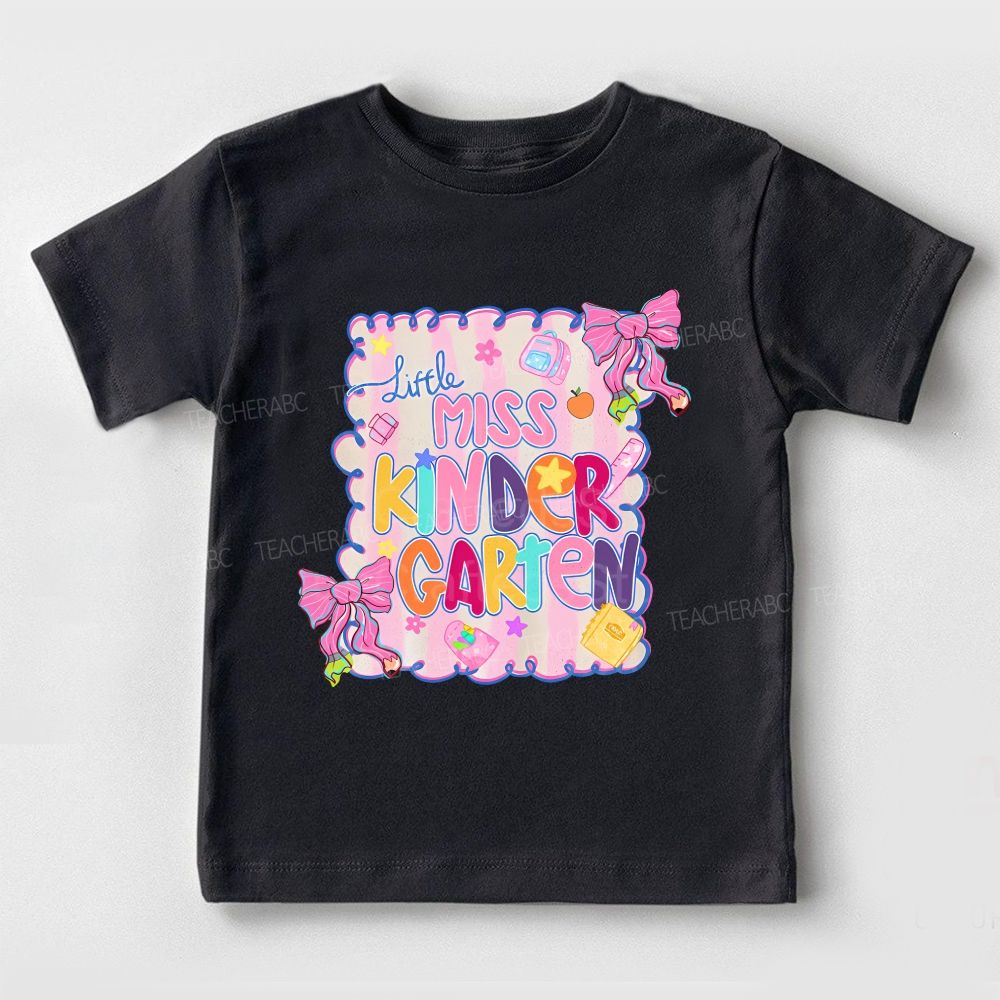 Personalized Grade Little Miss Kindergarten Pink Bow Toddler T-shirts