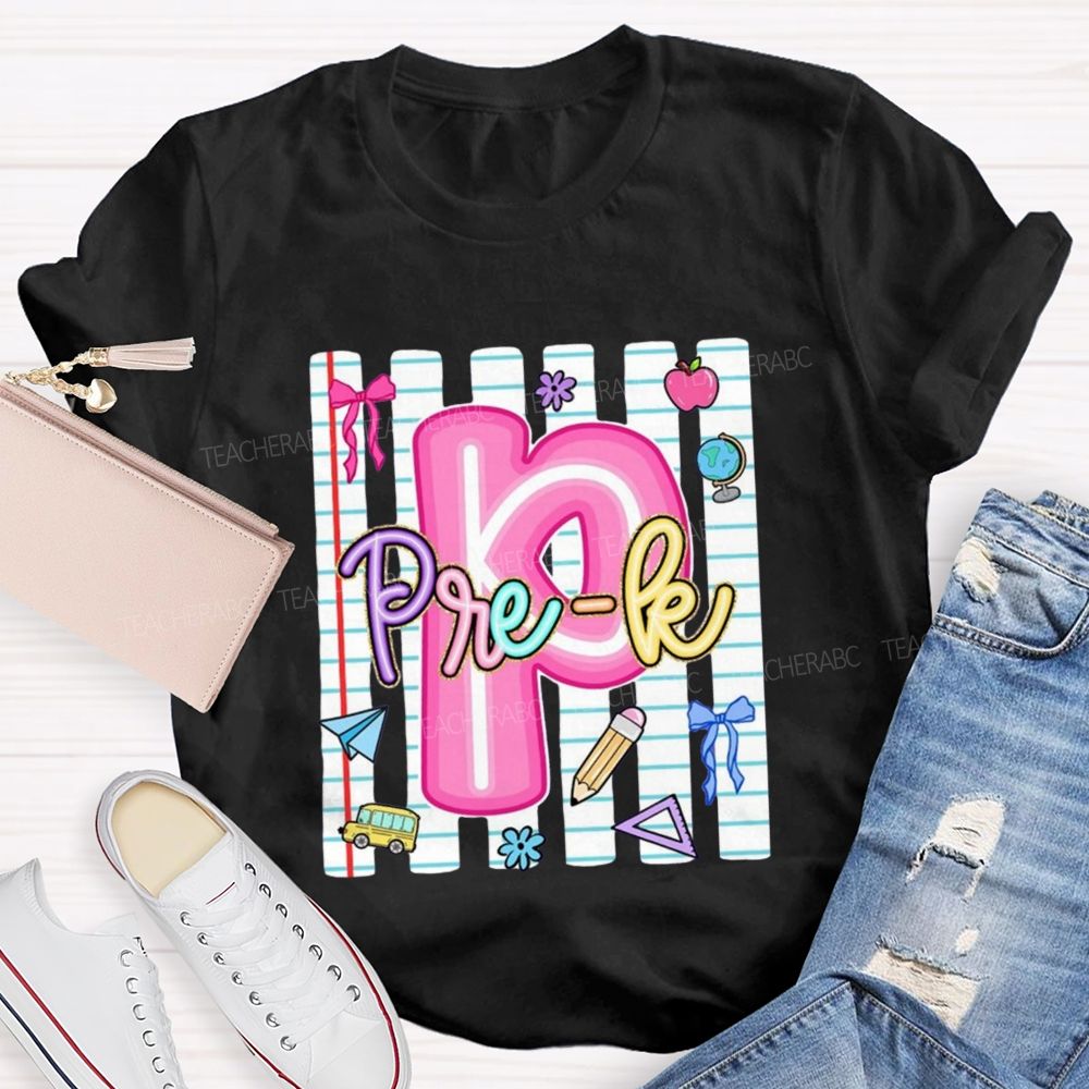 Personalized Grade Pink Letter P is For Pre-k Teacher T-shirt