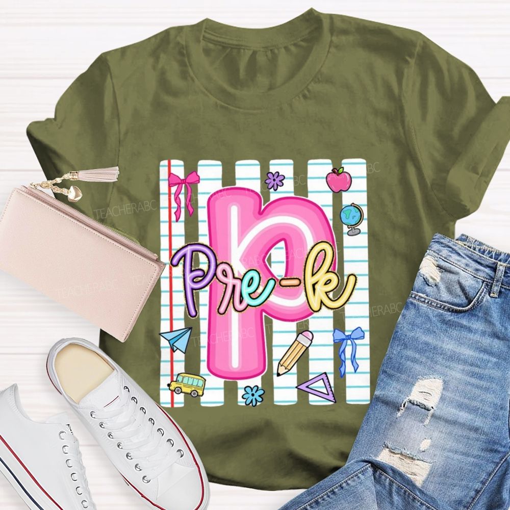 Personalized Grade Pink Letter P is For Pre-k Teacher T-shirt