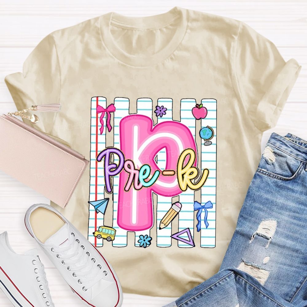 Personalized Grade Pink Letter P is For Pre-k Teacher T-shirt