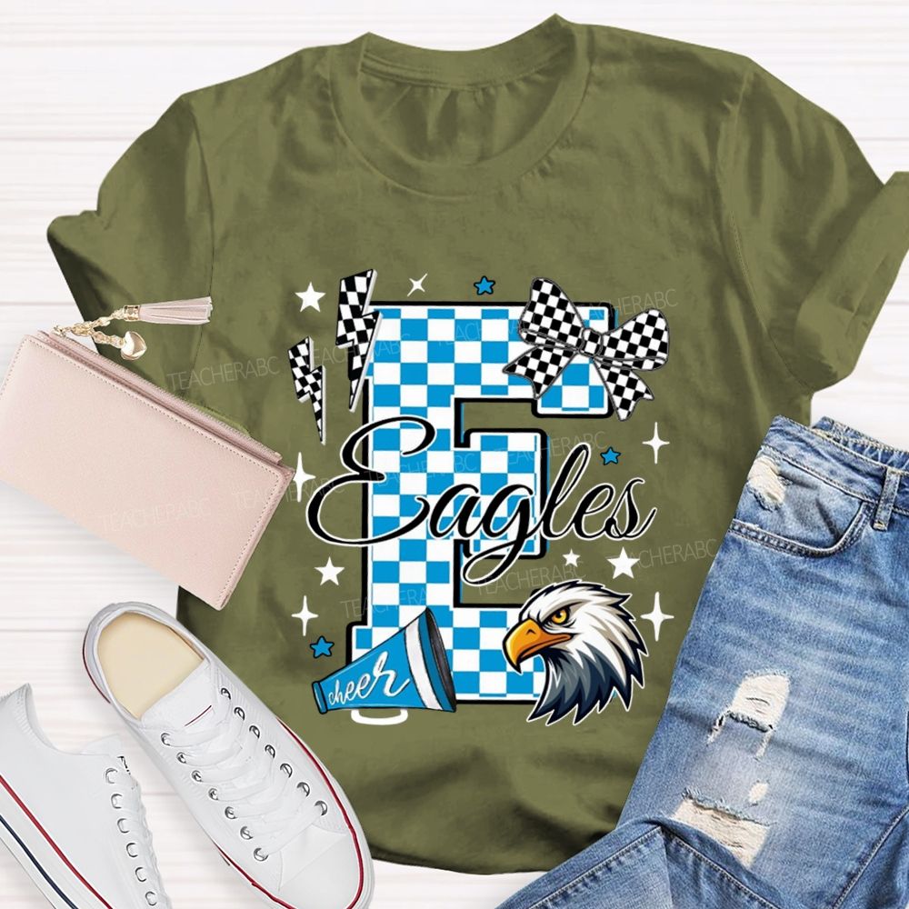 Personalized Mascot Plaid Text Bow Teacher T-Shirt