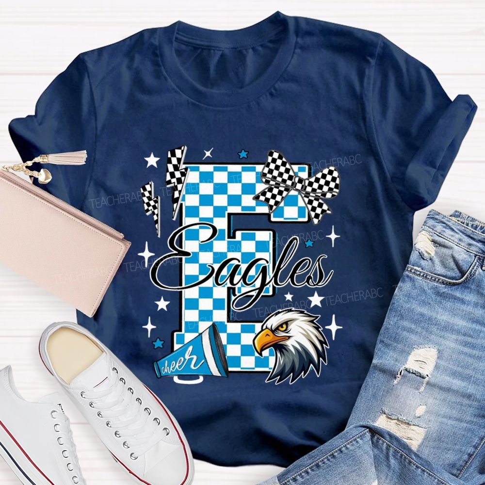 Personalized Mascot Plaid Text Bow Teacher T-Shirt
