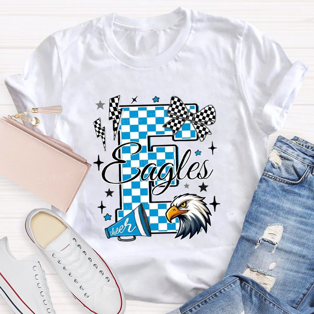 Personalized Mascot Plaid Text Bow Teacher T-Shirt