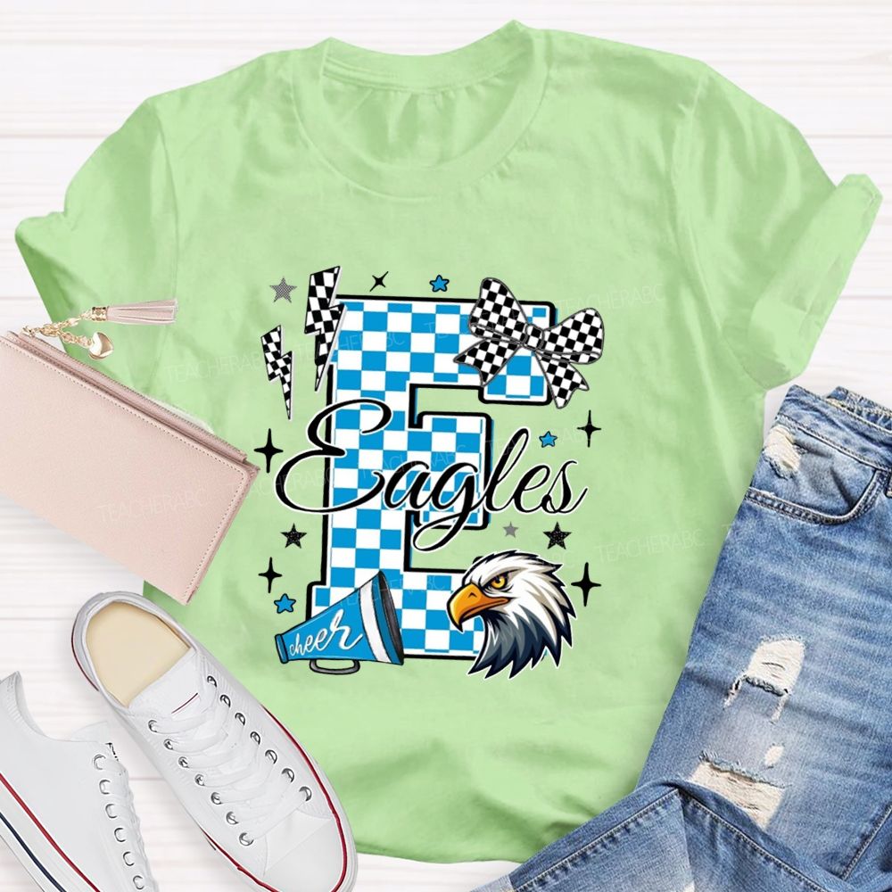 Personalized Mascot Plaid Text Bow Teacher T-Shirt