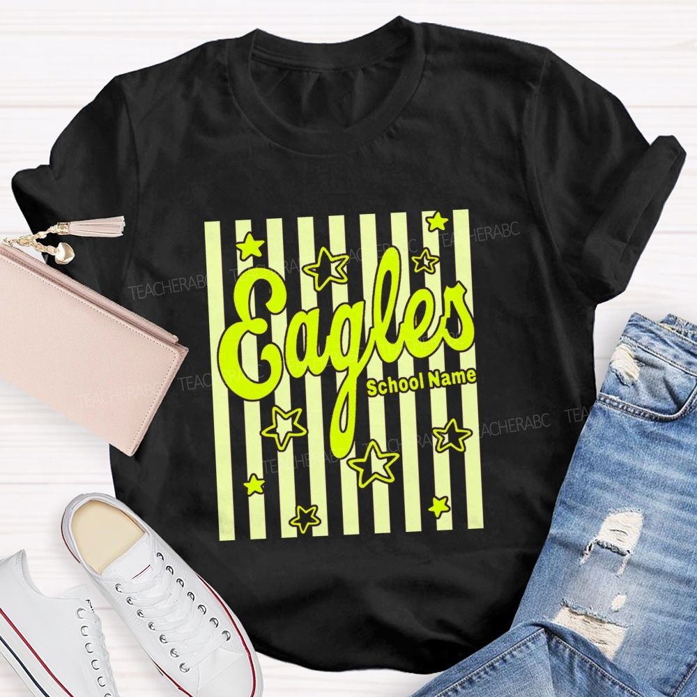 Personalized Mascot And School Name Colorful Strip Star Teacher T-Shirt