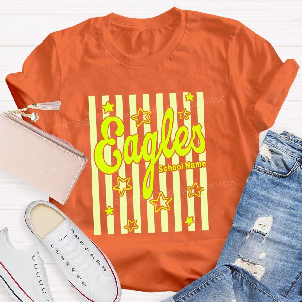 Personalized Mascot And School Name Colorful Strip Star Teacher T-Shirt