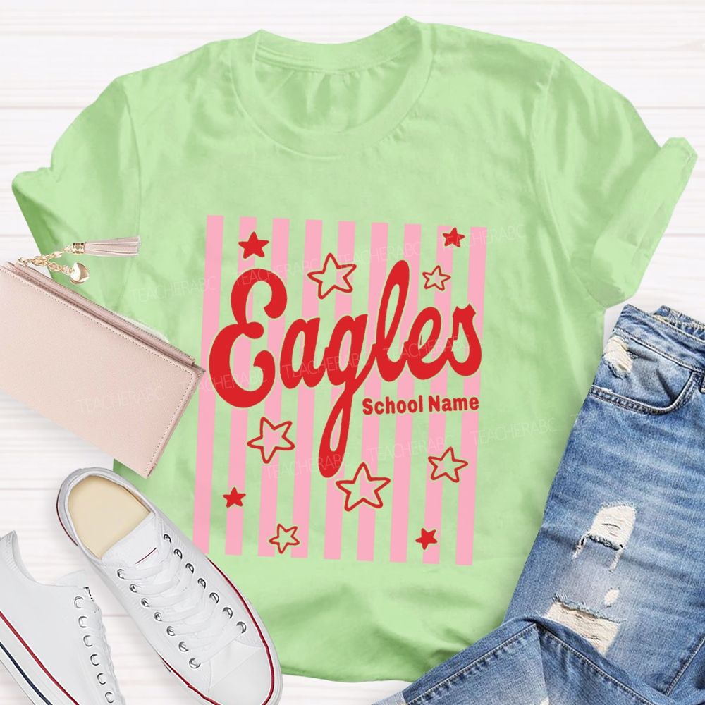 Personalized Mascot And School Name Colorful Strip Star Teacher T-Shirt