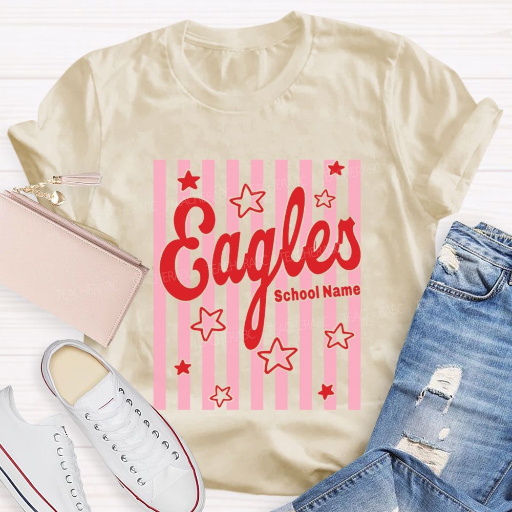 Personalized Mascot And School Name Colorful Strip Star Teacher T-Shirt