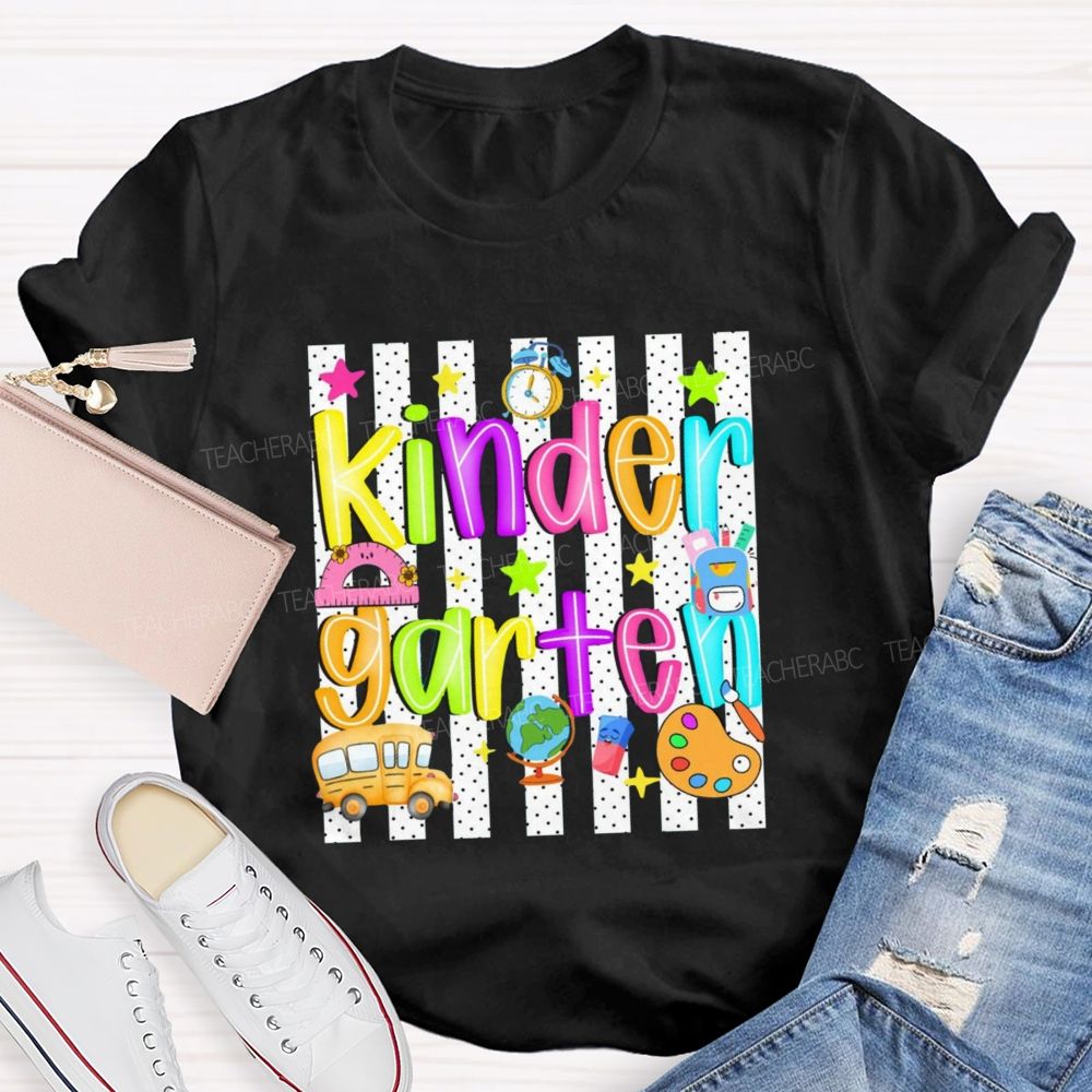 Personalized Grade Colorful Star School Bus Teacher T-Shirt