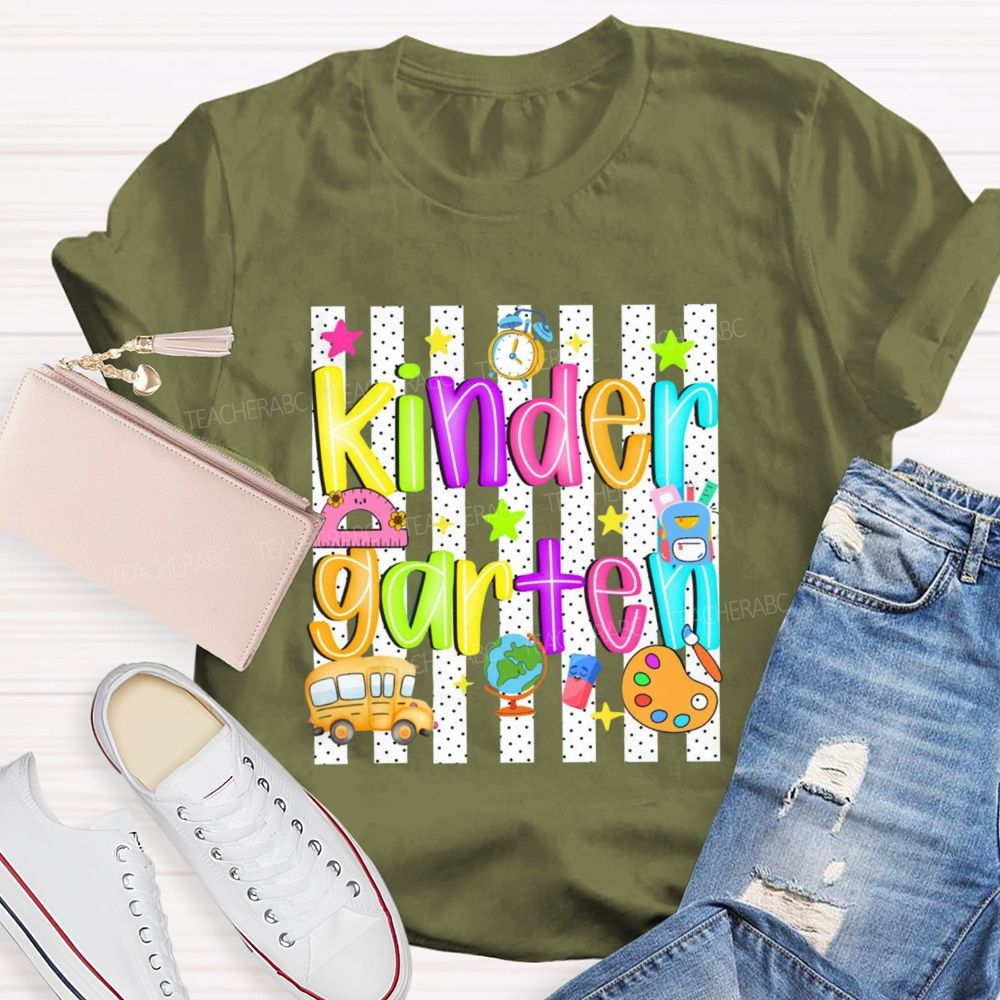 Personalized Grade Colorful Star School Bus Teacher T-Shirt