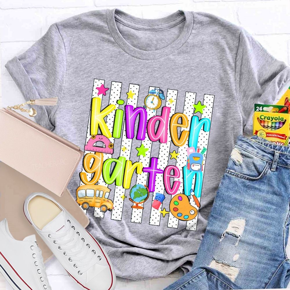 Personalized Grade Colorful Star School Bus Teacher T-Shirt
