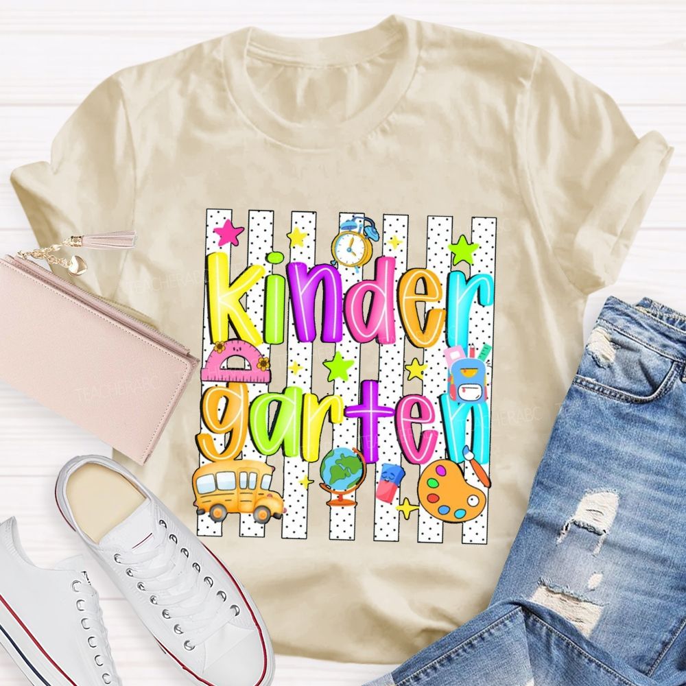Personalized Grade Colorful Star School Bus Teacher T-Shirt