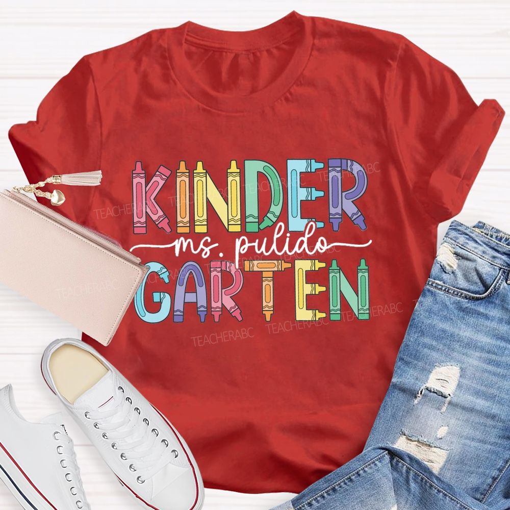 Personalized Grade And Name Colorful Crayons Back To School Teacher T-Shirt