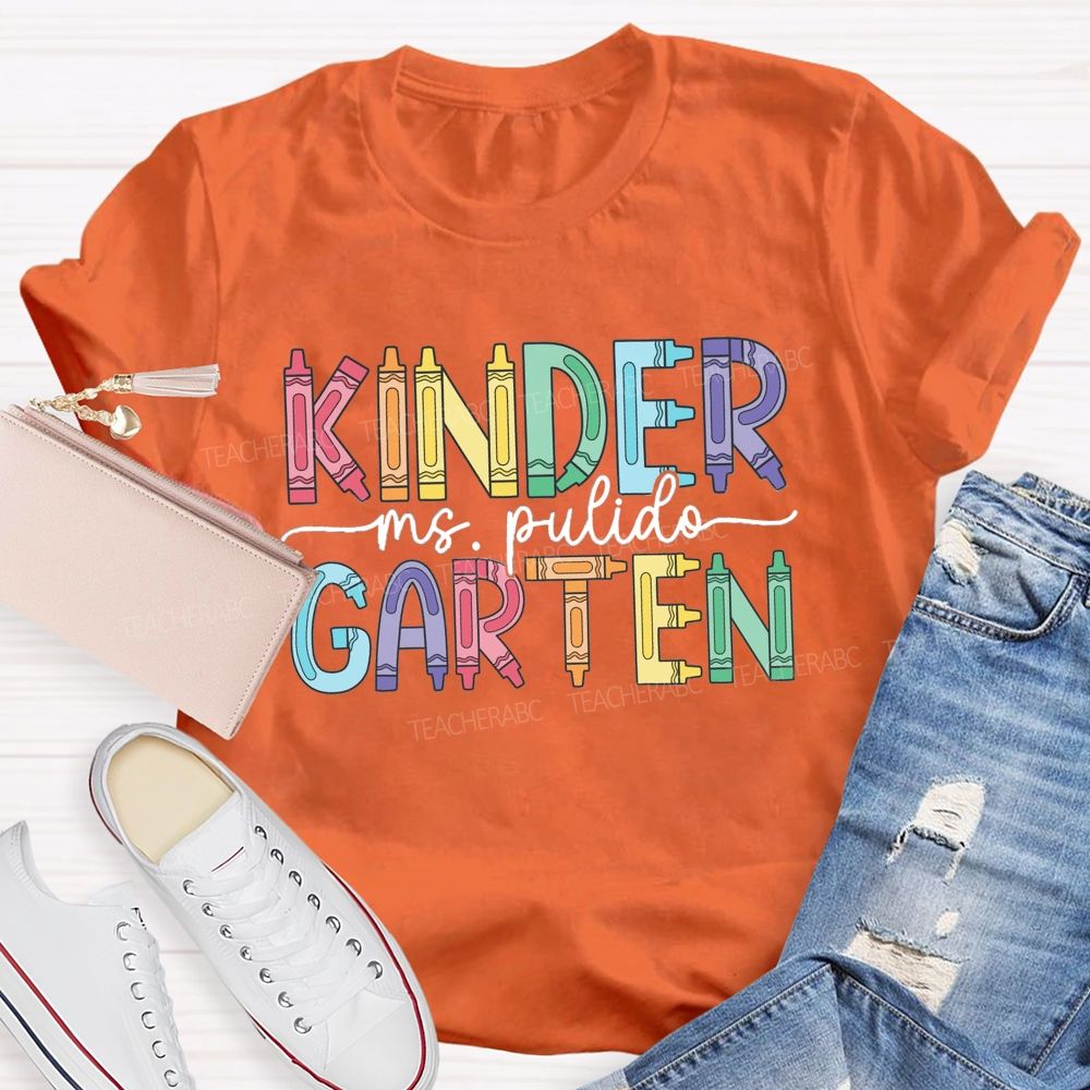 Personalized Grade And Name Colorful Crayons Back To School Teacher T-Shirt