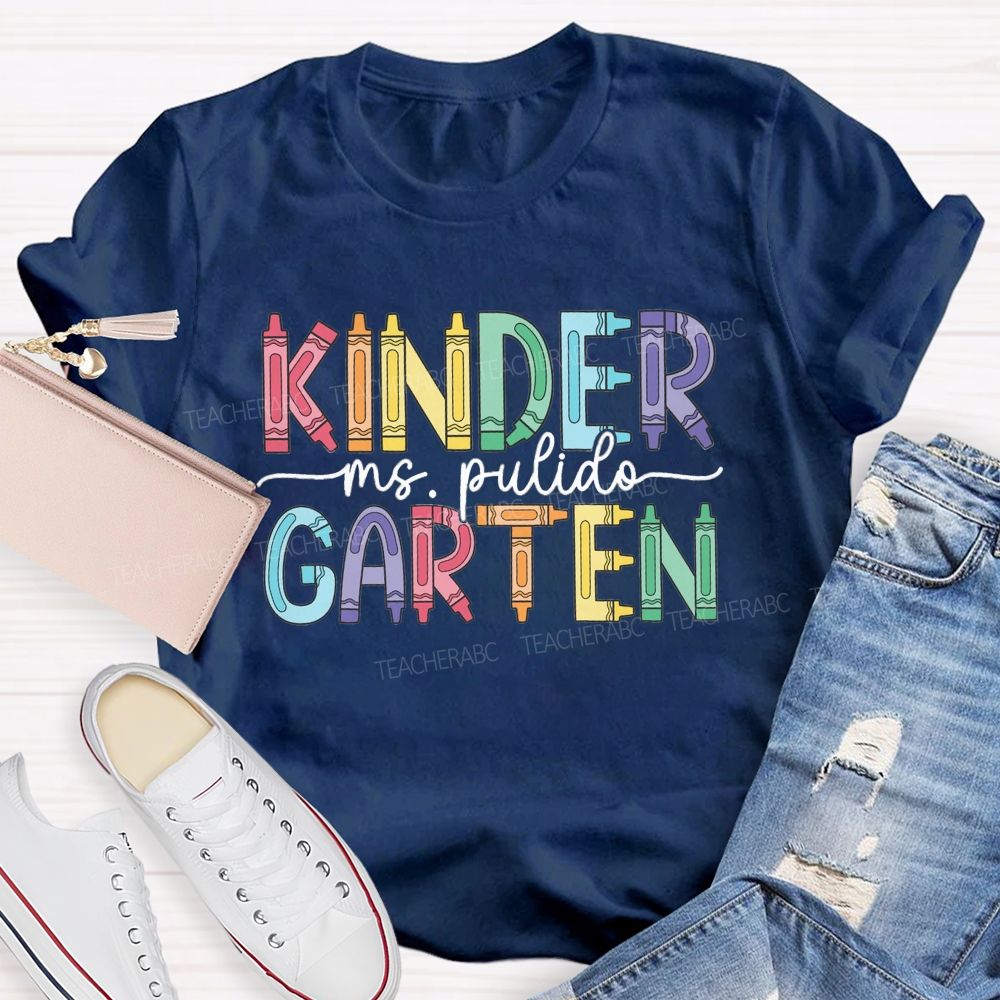 Personalized Grade And Name Colorful Crayons Back To School Teacher T-Shirt