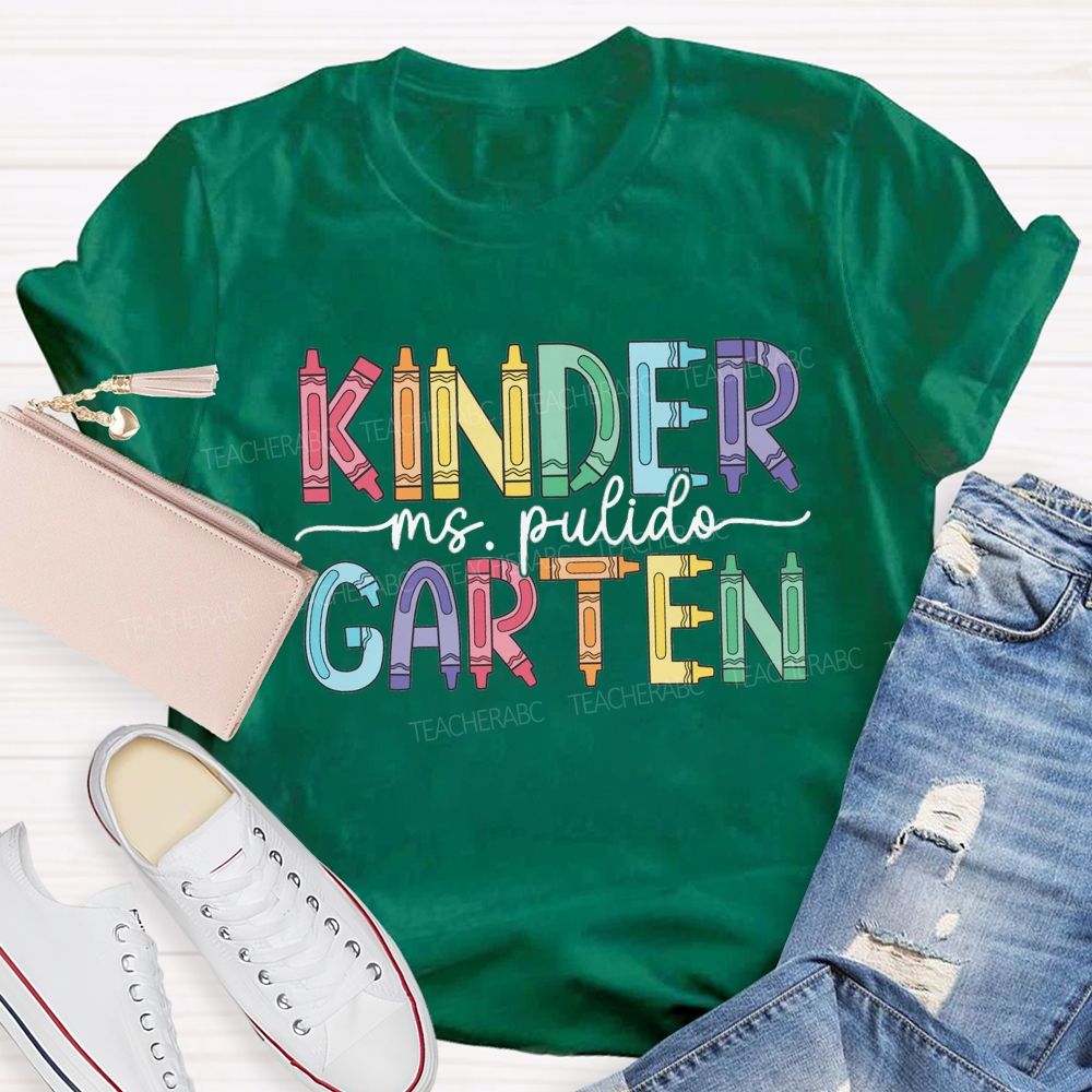 Personalized Grade And Name Colorful Crayons Back To School Teacher T-Shirt