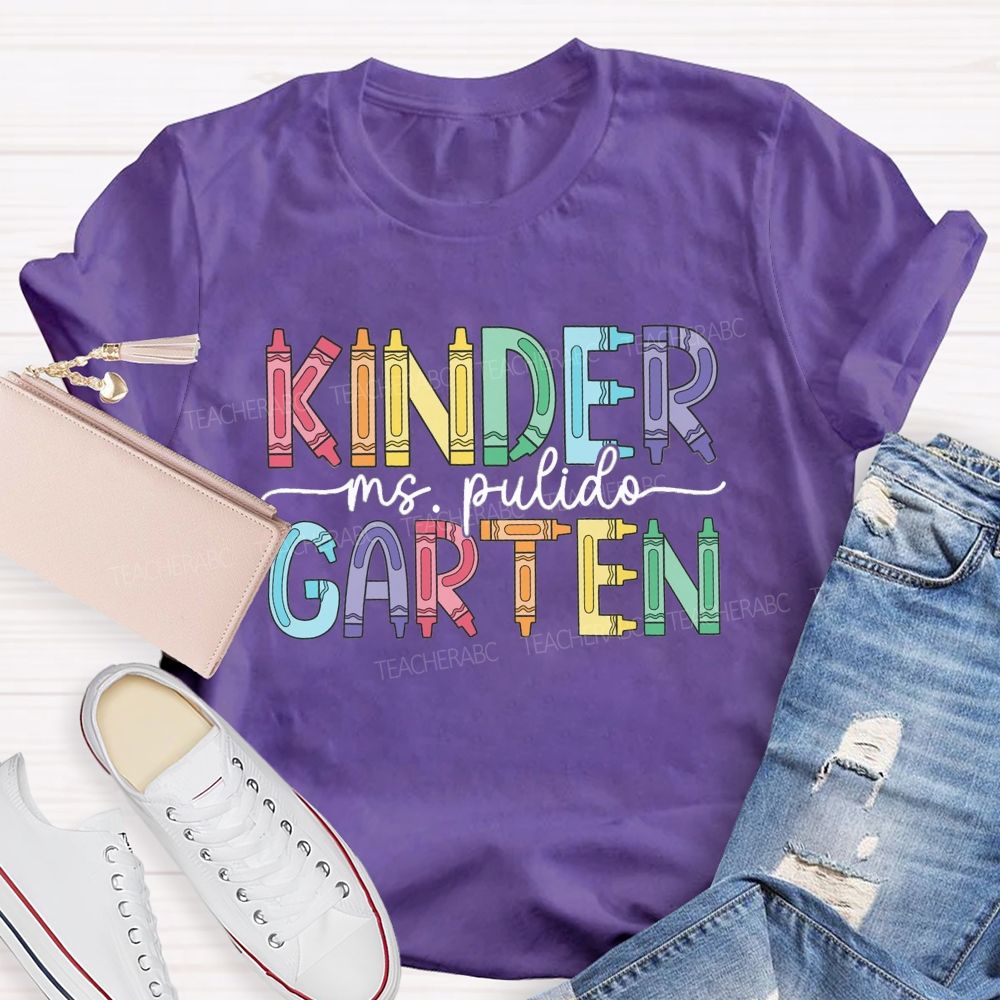Personalized Grade And Name Colorful Crayons Back To School Teacher T-Shirt
