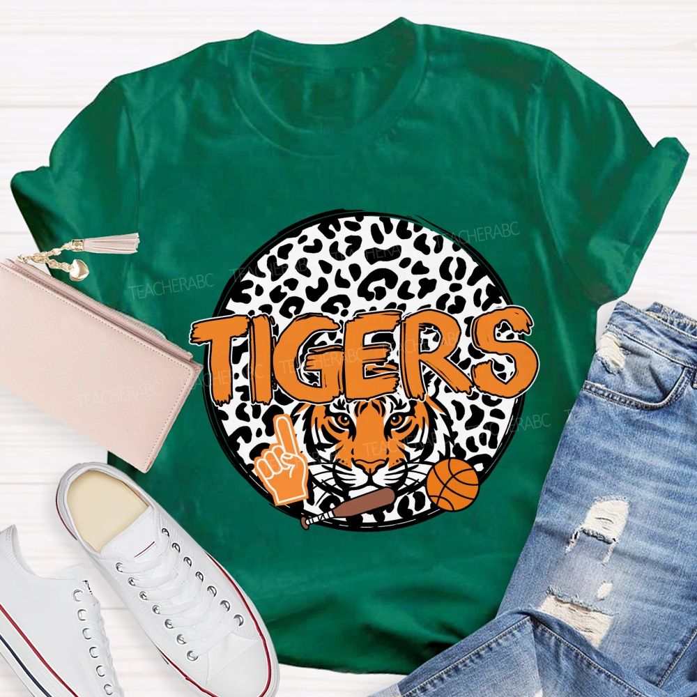 Personalized Mascot Round Leopard Print Teacher T-Shirt