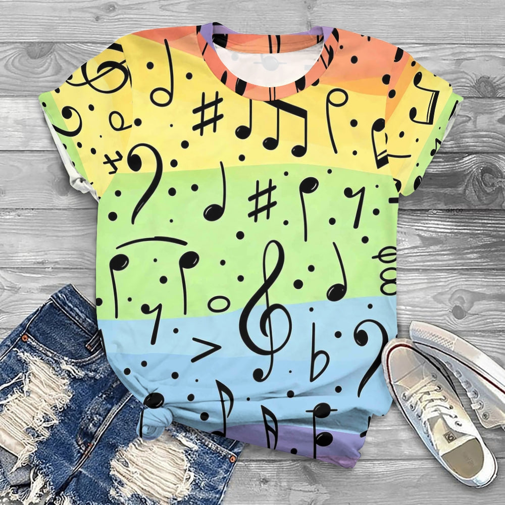 Music Notes In colorful World Printed T-shirt