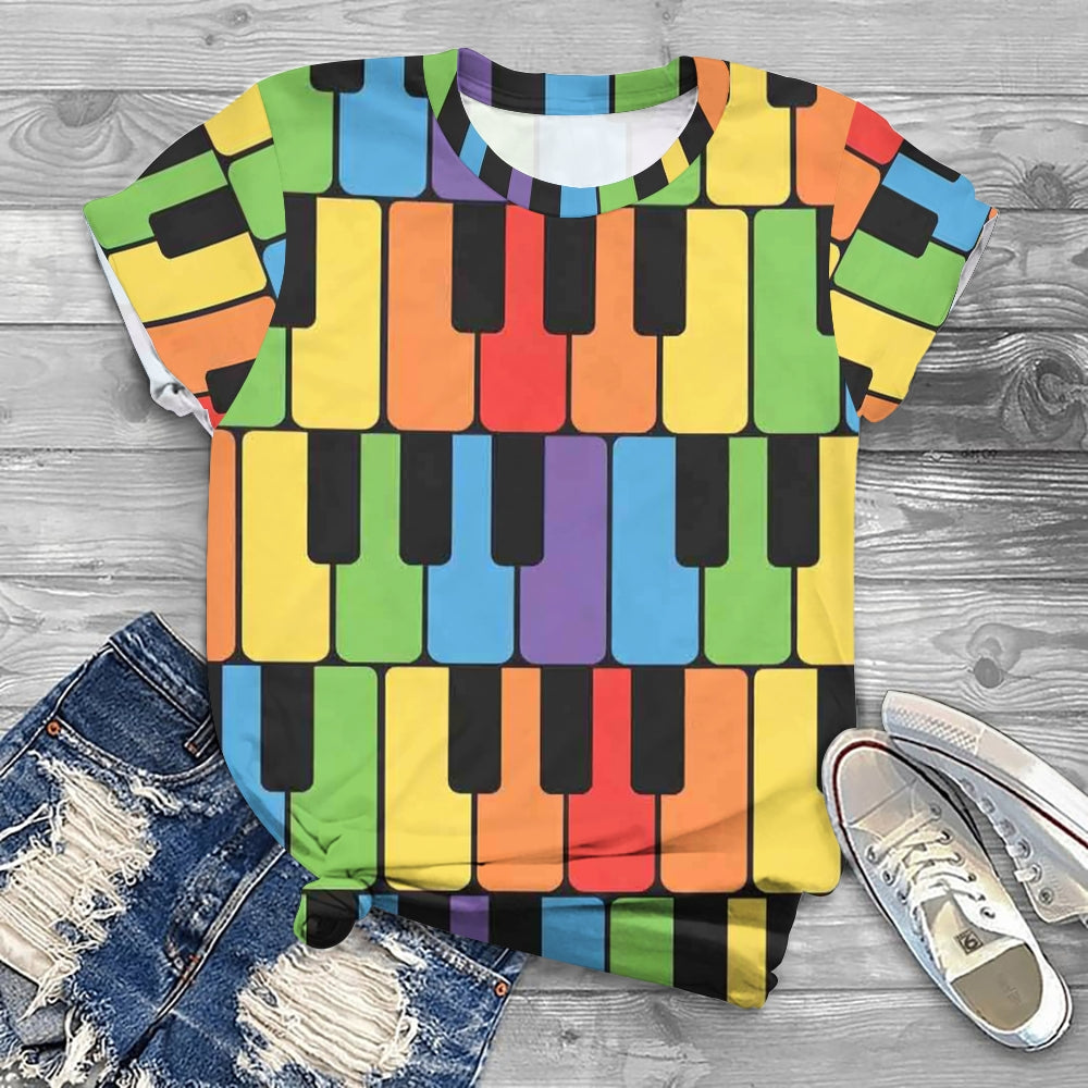 Rainbow Piano Notes Printed T-shirt