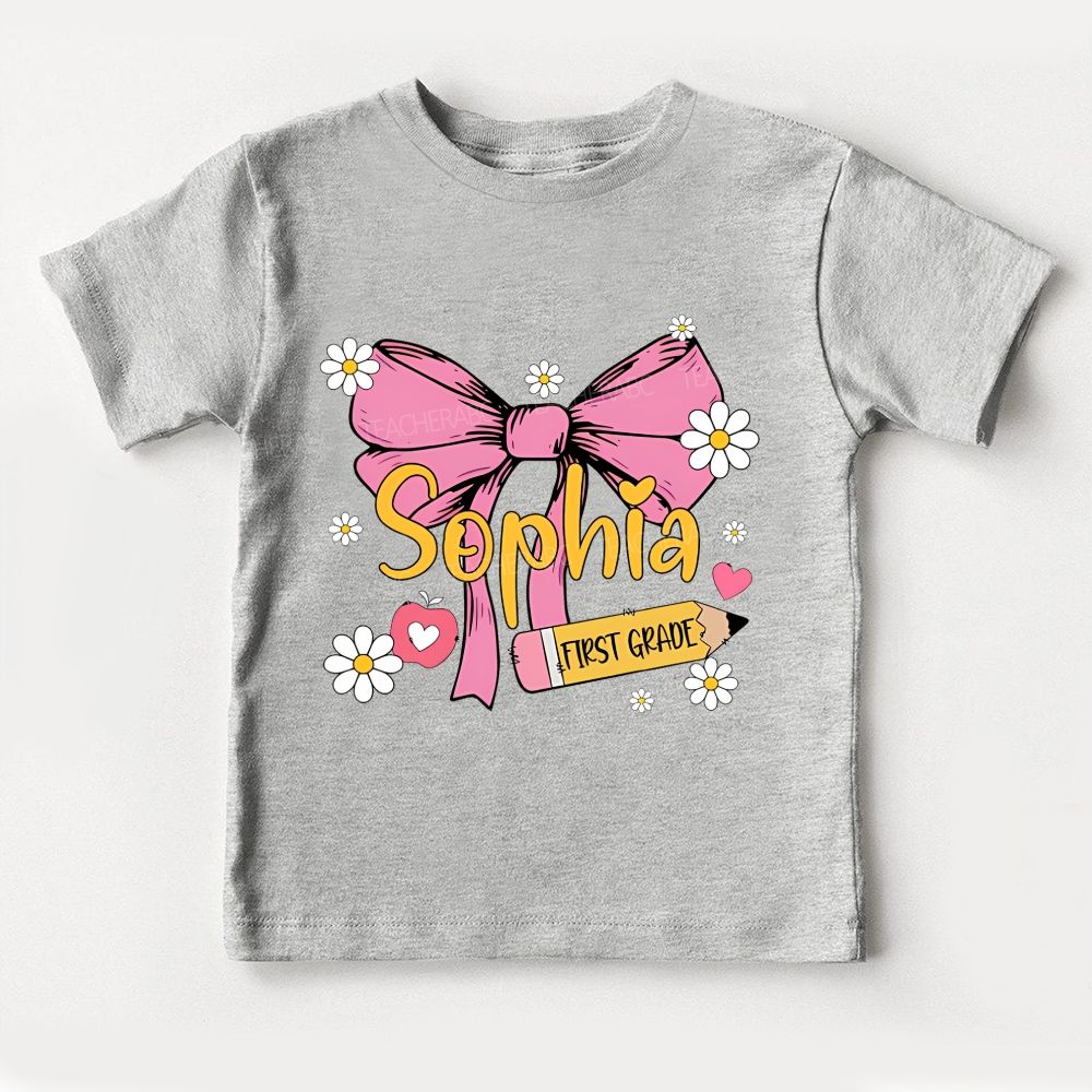 Personalized Name And Grade Bow Kindergarten Toddler T-shirts