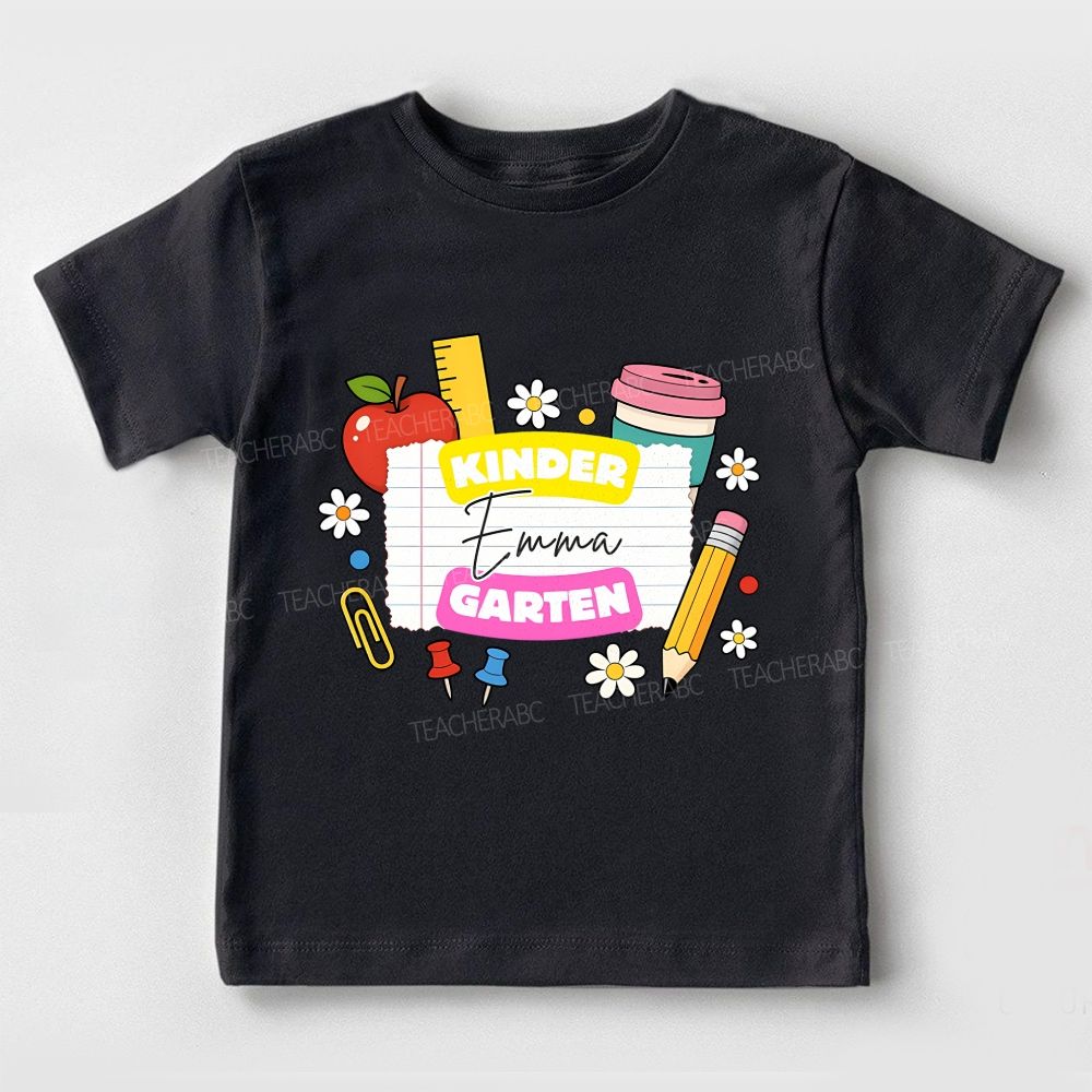 Personalized Name And Grade Apple Pencil Paper Clip Toddler T-shirts