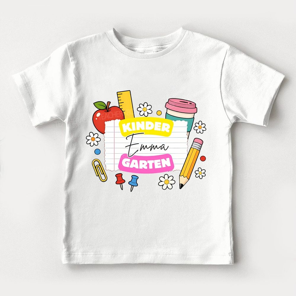Personalized Name And Grade Apple Pencil Paper Clip Toddler T-shirts
