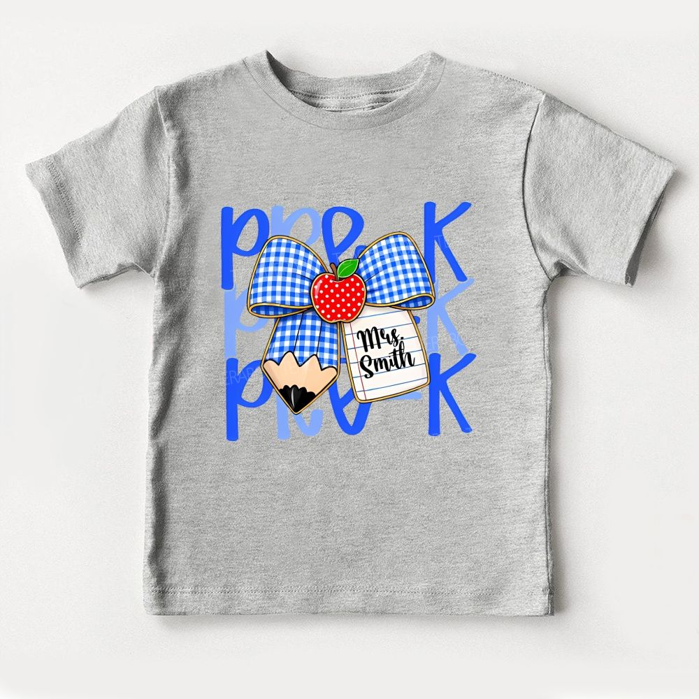 Personalized Name And Grade Pre-K Apple Bow Toddler T-shirts