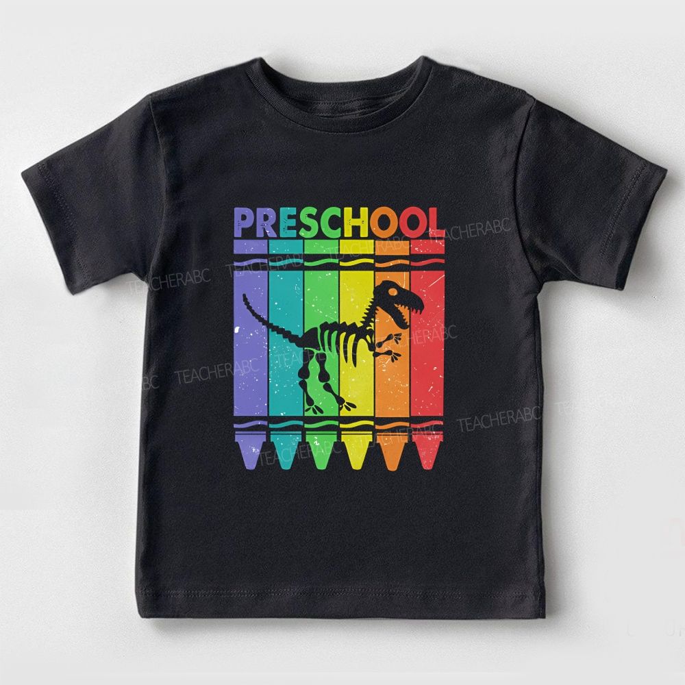 Personalized Grade Preschool Rainbow Crayon Dino Toddler T-shirts
