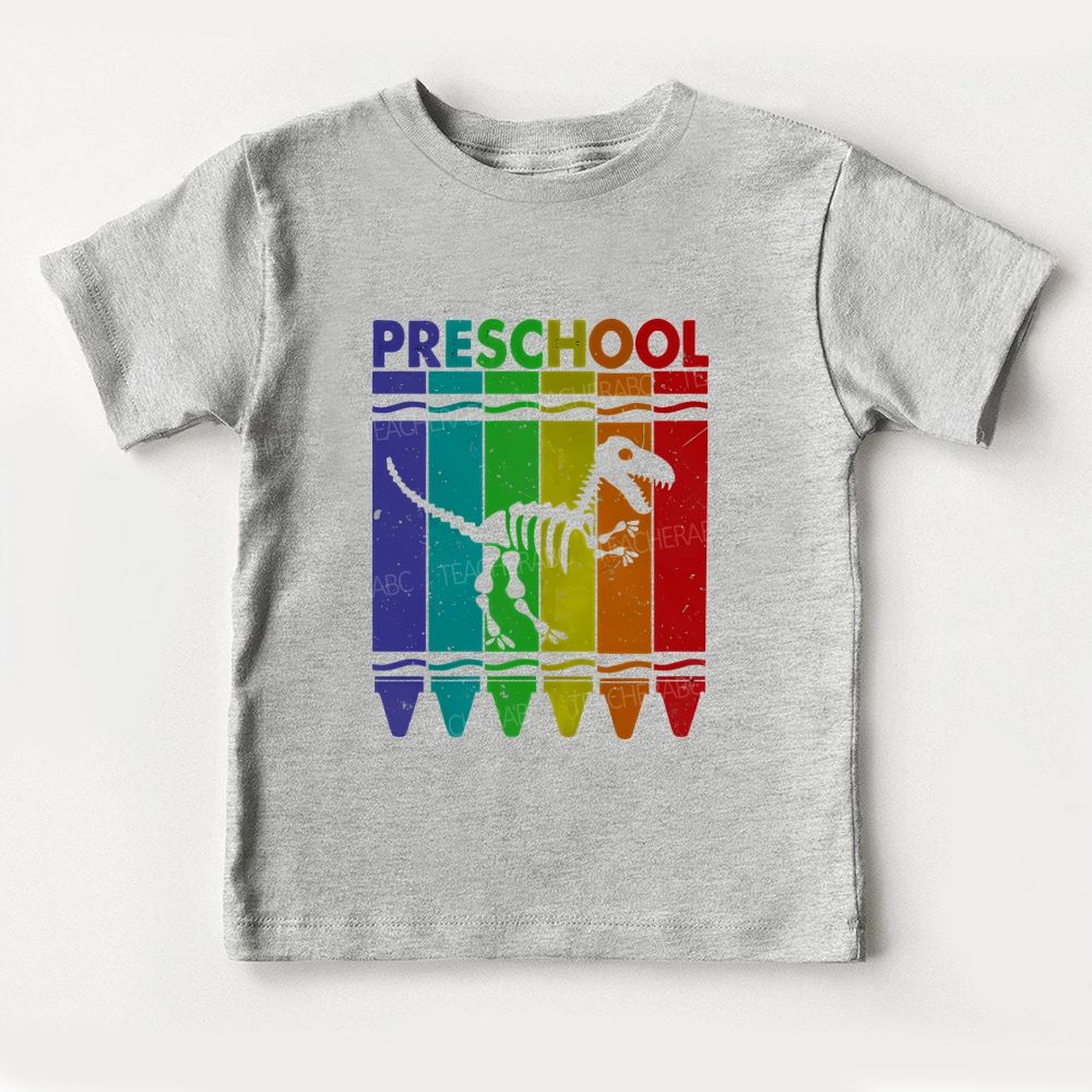 Personalized Grade Preschool Rainbow Crayon Dino Toddler T-shirts
