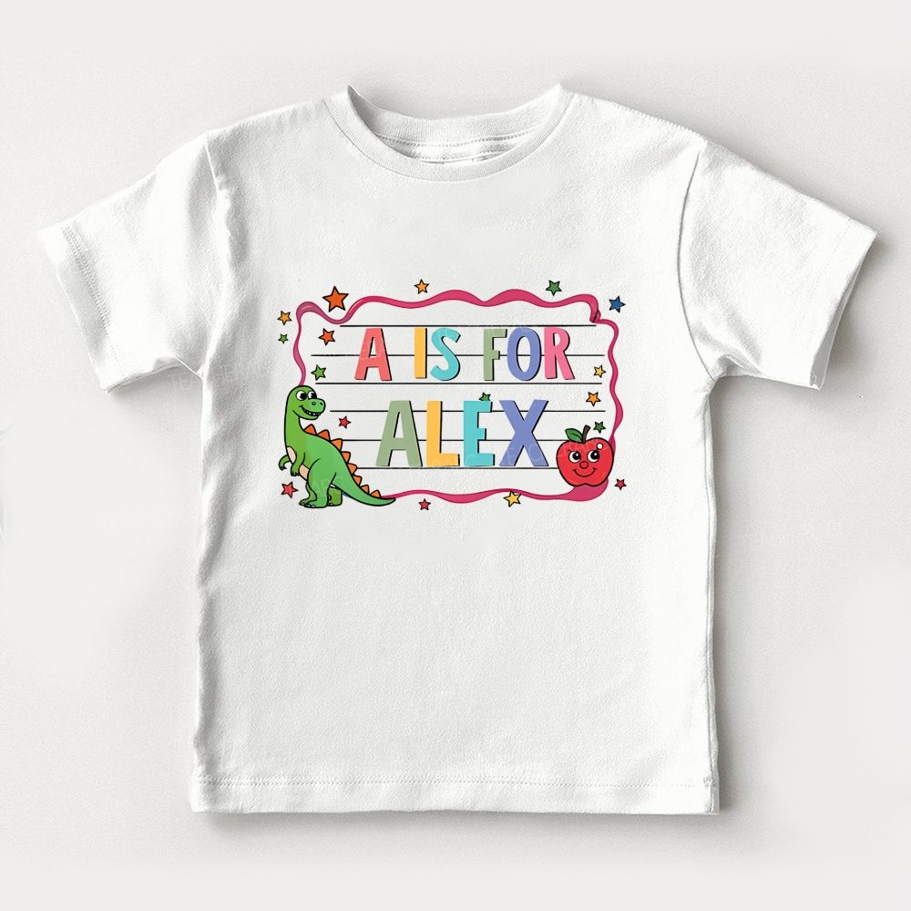 Personalized Name Kindergarten Notebook Lined Border Green Dinosaur Toddler T-shirts