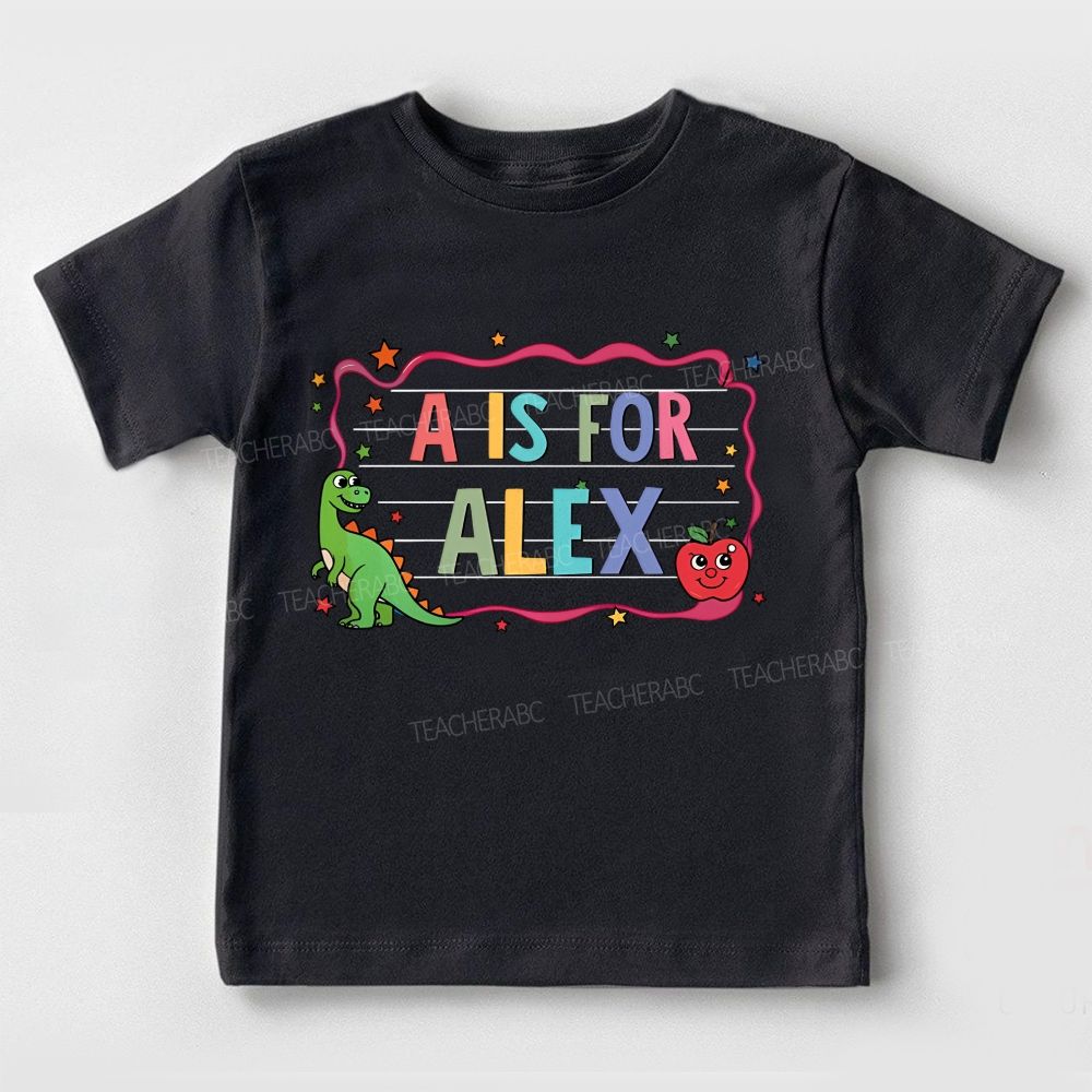 Personalized Name Kindergarten Notebook Lined Border Green Dinosaur Toddler T-shirts