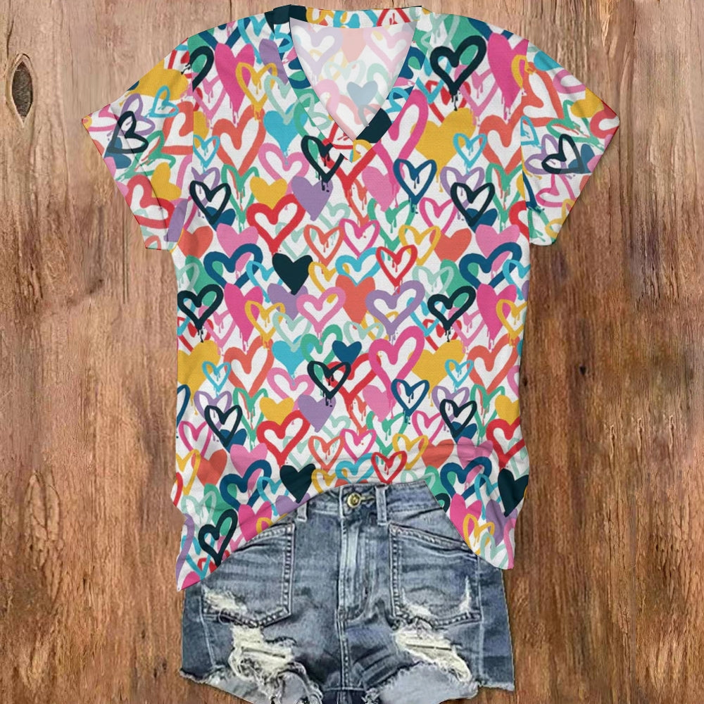 Love Every Students With Heart V Neck T-shirt