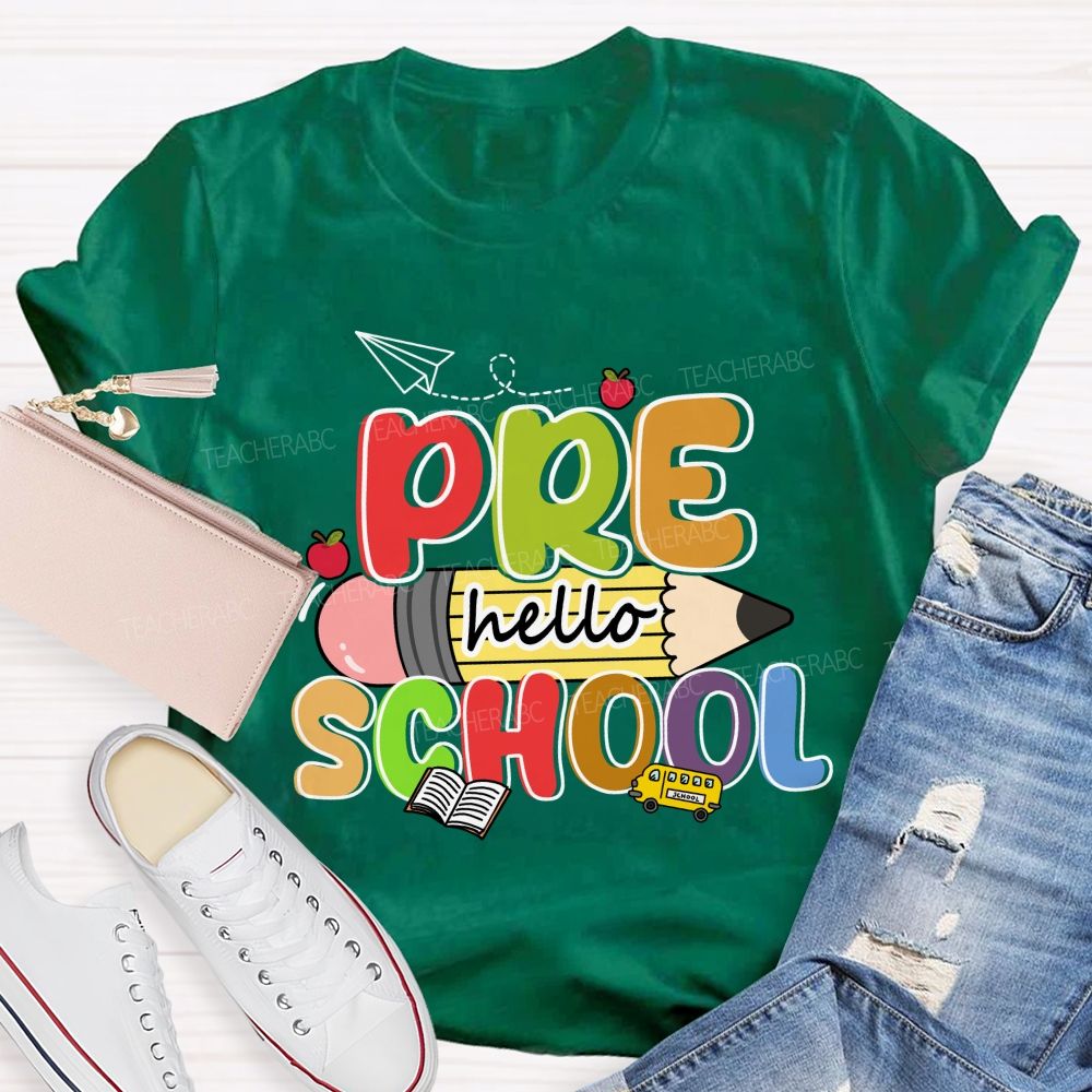 Personalized Grade Hello Pre School Pencil Apple Teacher T-shirt
