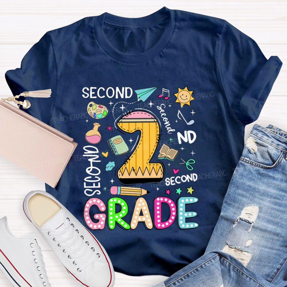 Personalized Grade Grade Levels In Different Fonts Teacher T-shirt