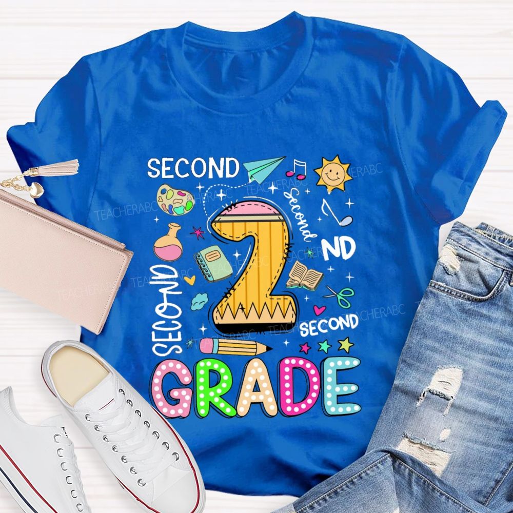 Personalized Grade Grade Levels In Different Fonts Teacher T-shirt