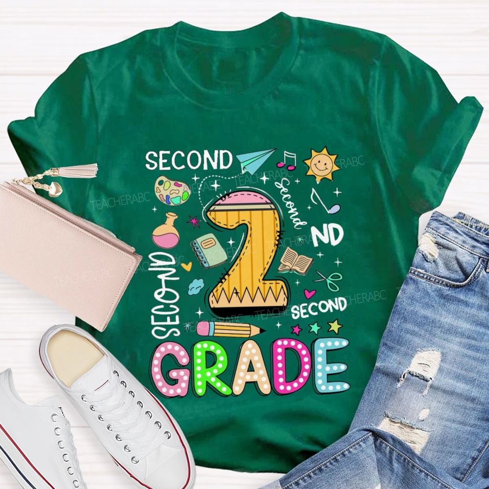 Personalized Grade Grade Levels In Different Fonts Teacher T-shirt