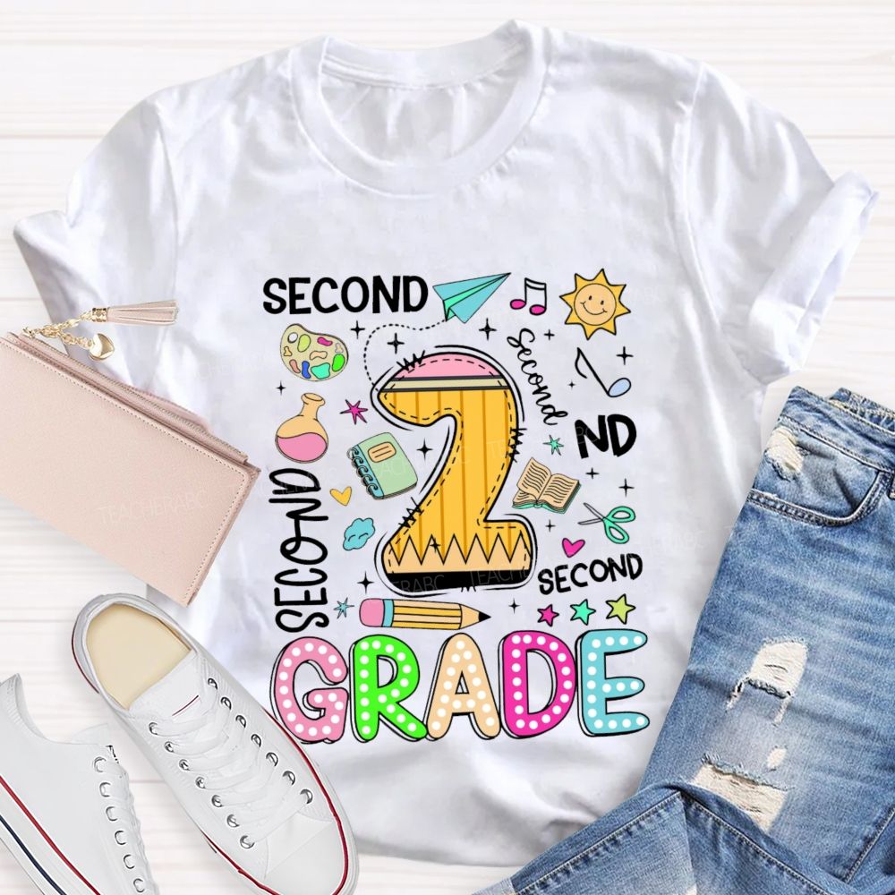 Personalized Grade Grade Levels In Different Fonts Teacher T-shirt