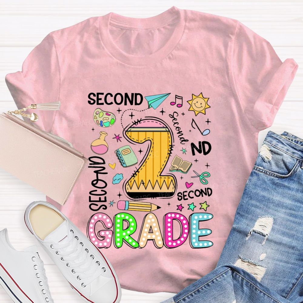 Personalized Grade Grade Levels In Different Fonts Teacher T-shirt