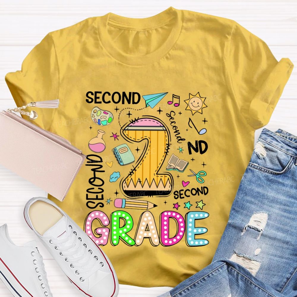Personalized Grade Grade Levels In Different Fonts Teacher T-shirt