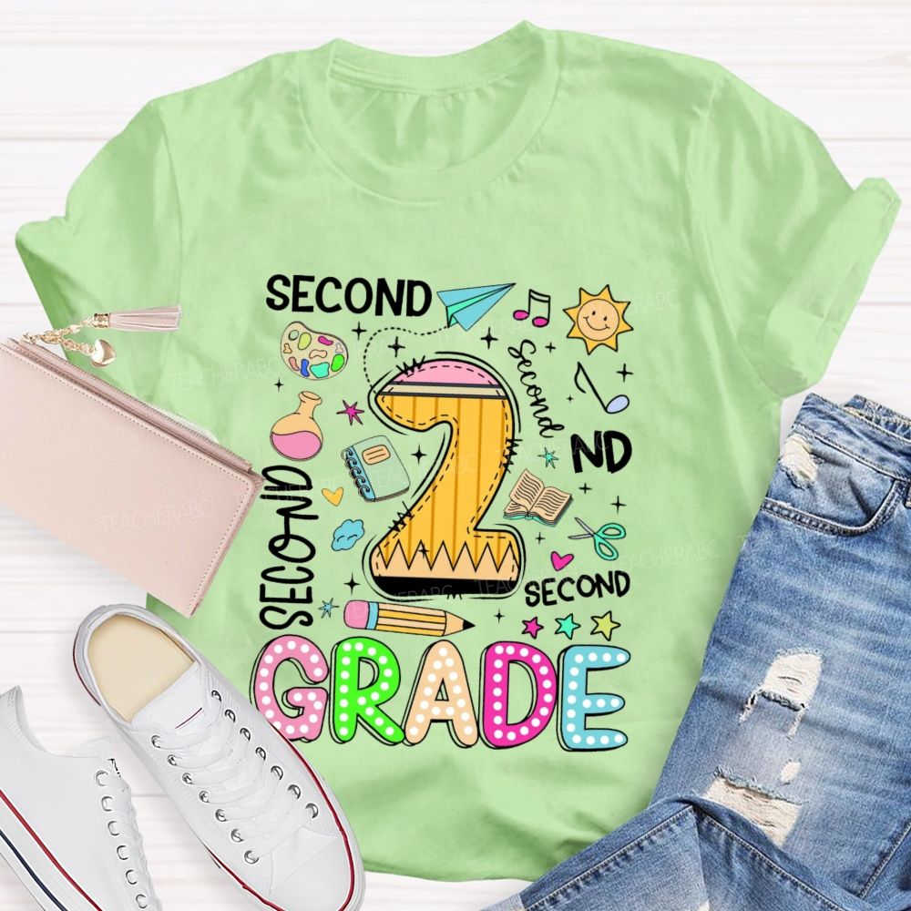 Personalized Grade Grade Levels In Different Fonts Teacher T-shirt