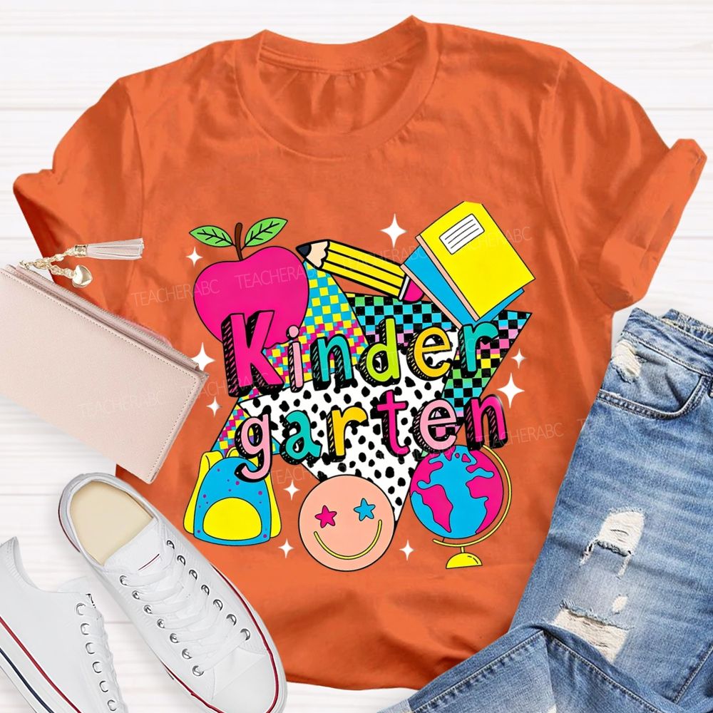 Personalized Grade Colorful Checkerboard Pattern Teacher T-Shirt