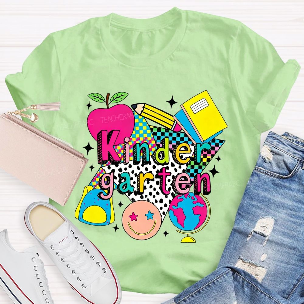 Personalized Grade Colorful Checkerboard Pattern Teacher T-Shirt